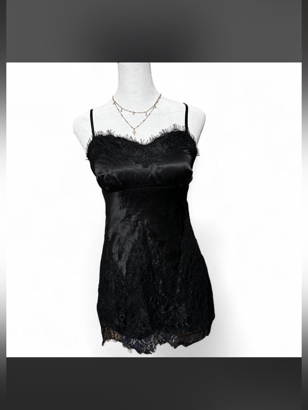 Vintage Y2K Victoria's Secret Black 100% Silk Slip dress nighty with Lace detail